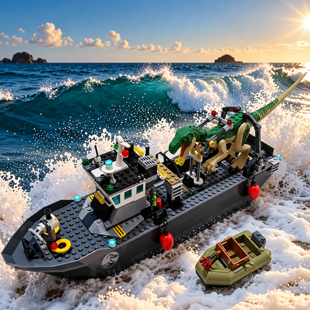 Dinosaur Capture Boat Building Block Set - 332pc with 4 Figures