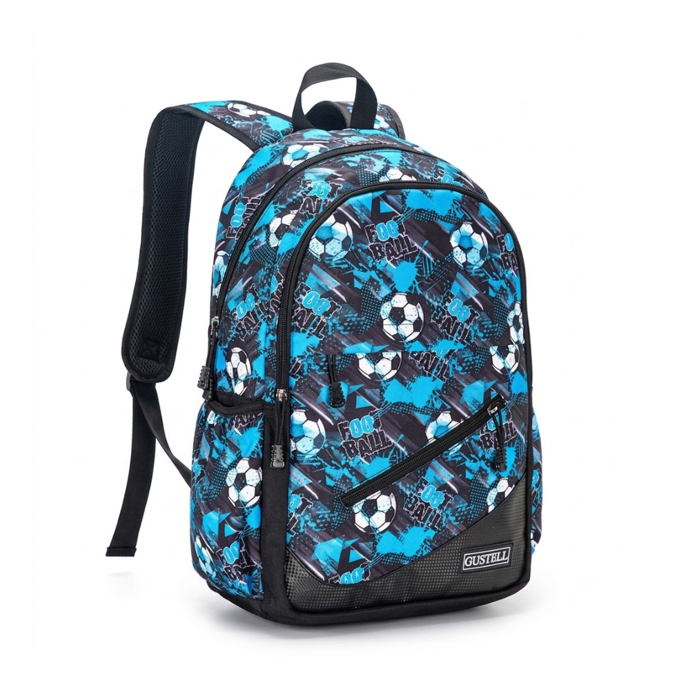 Blue football school backpack front