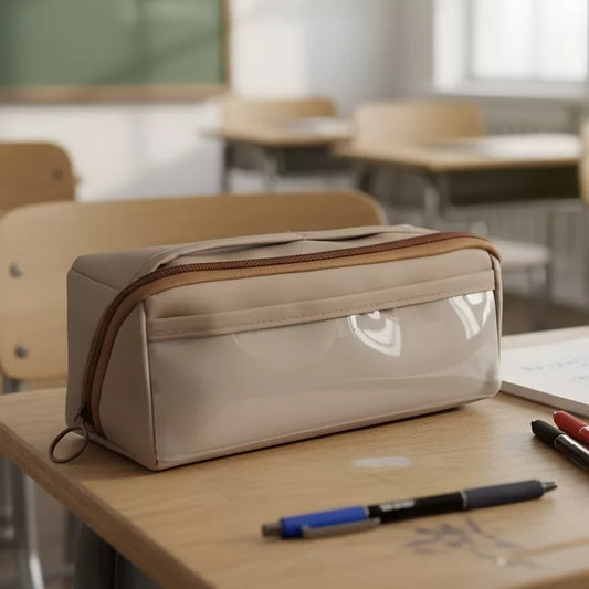 Large pencil case with clear front pocket