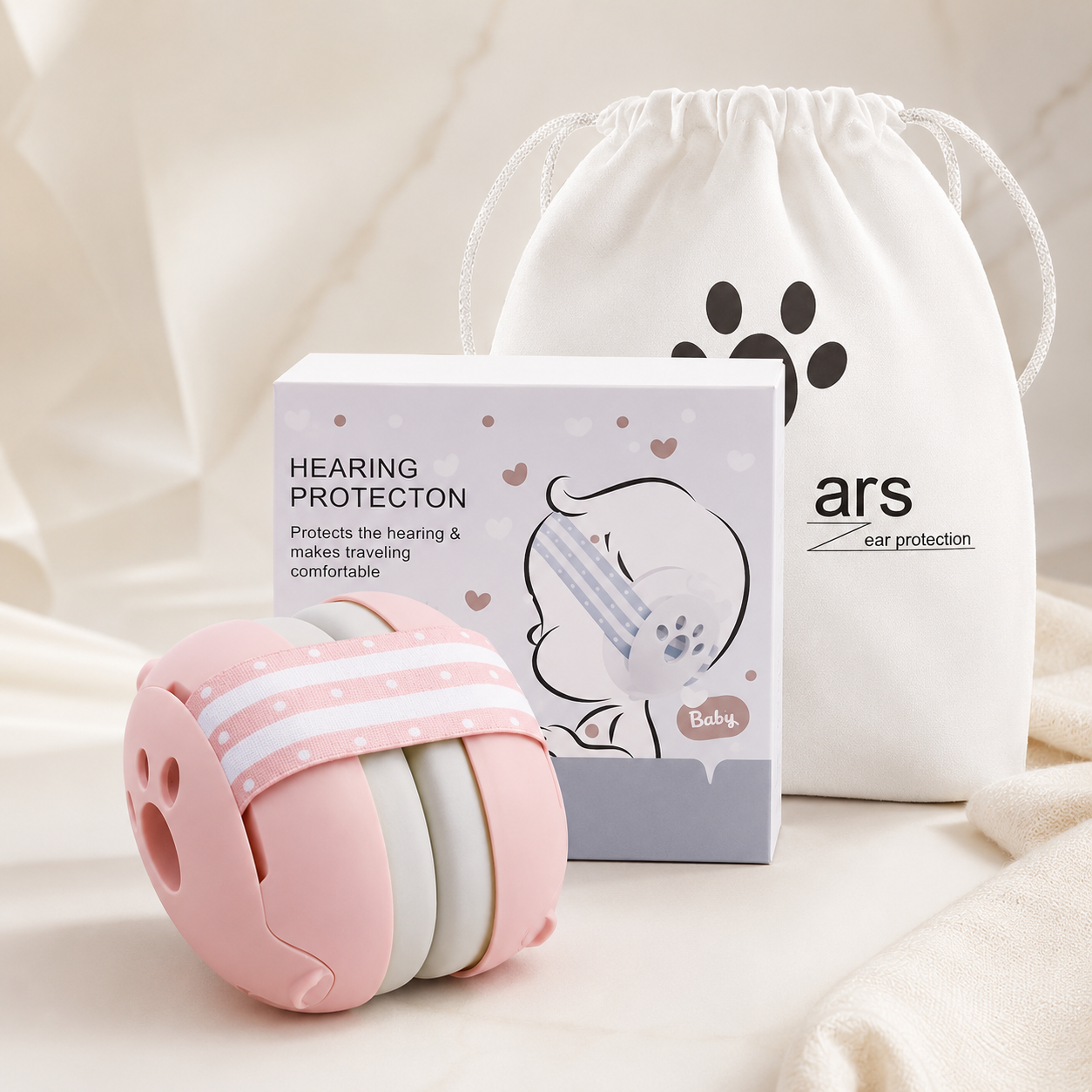 Pink baby noise-reducing ear muffs