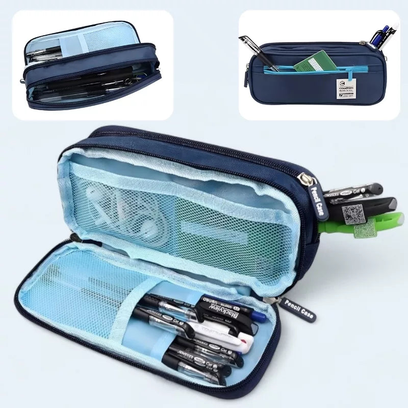 Canvas pencil case in navy blue