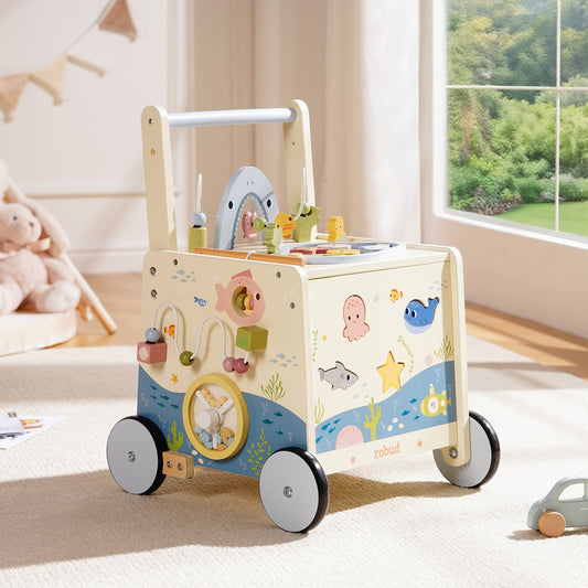 Baby wooden walker bus ocean theme front view