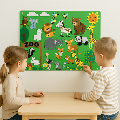 Classroom zoo felt board activity with teacher