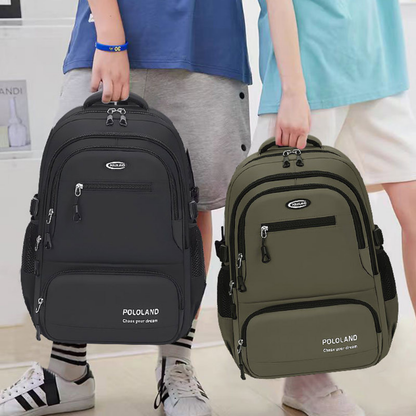 Backpack side view with water bottle pocket
