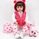 Reborn Toddler Doll - 18 Inch Soft Silicone Baby Girl in Pink Giraffe Outfit thumbnail 3