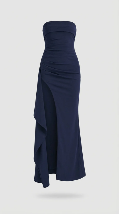 Strapless Satin Maxi Dress Women – High Slit & Fitted Bodice, Elegant Evening Gown Canada
