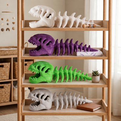 Kids Dinosaur Skull Plush Hood – Skeleton Spine Dress-Up