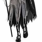 Girls Grim Reaper Halloween Costume - Hooded Dress with Chain, Gloves & Scythe thumbnail 2