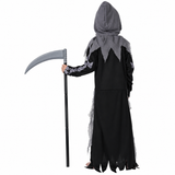 Girls Skeleton Grim Reaper Costume - Hooded Dress with Scythe, Chain & Gloves thumbnail 3