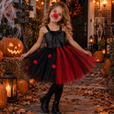 Girls Black & Red Clown Tutu Dress - Halloween Fancy Dress with Red Nose thumbnail 2