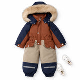 Faux Fur Hood Waterproof Kids Snowsuit - Warm Padded Winter Jumpsuit, 1-5 Years thumbnail 3