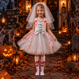 Girls Horror Bride Halloween Costume - Bloody Tulle Dress with Veil & Socks thumbnail 1