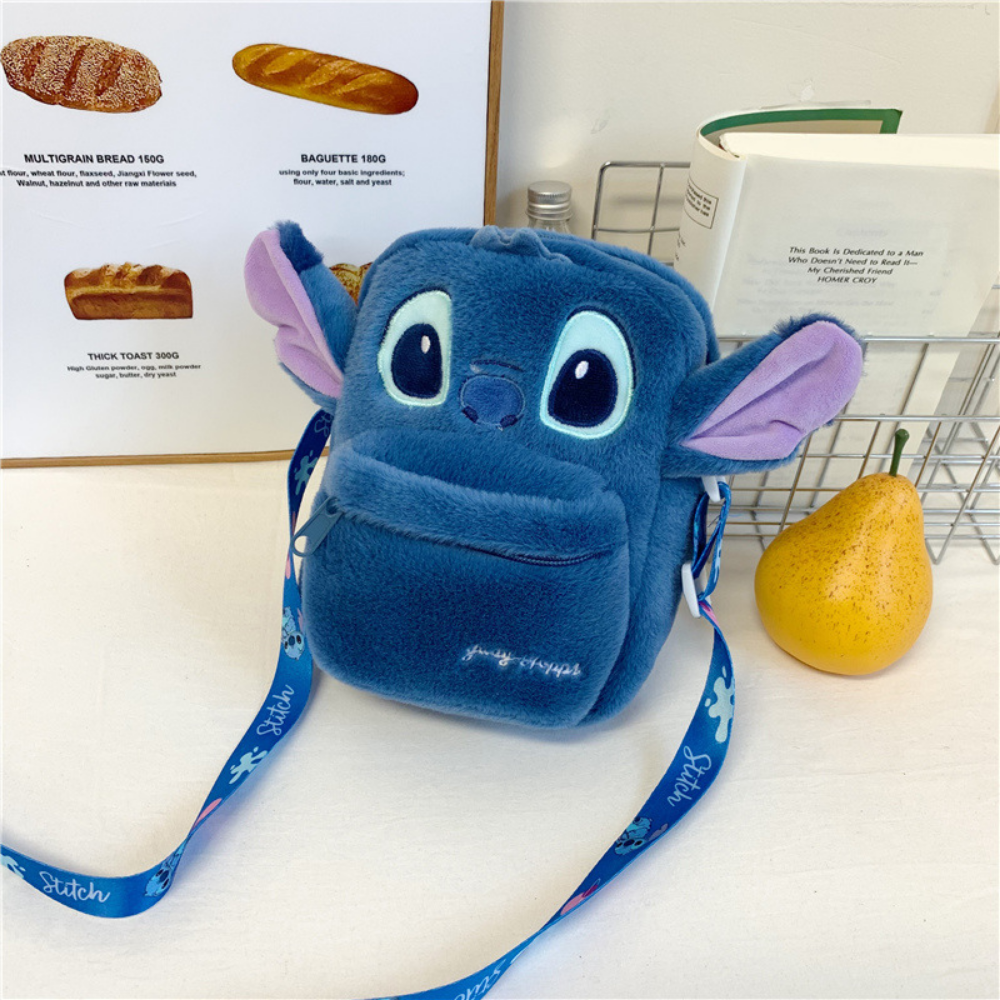 Navy plush cartoon crossbody bag