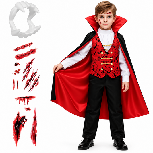 Boys vampire costume set, cape and cane detail
