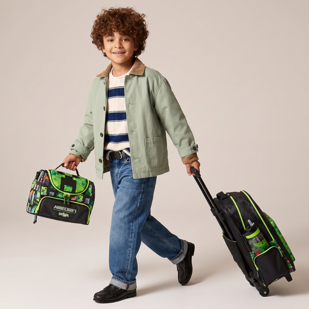 Kids trolley backpack wheels and handle detail