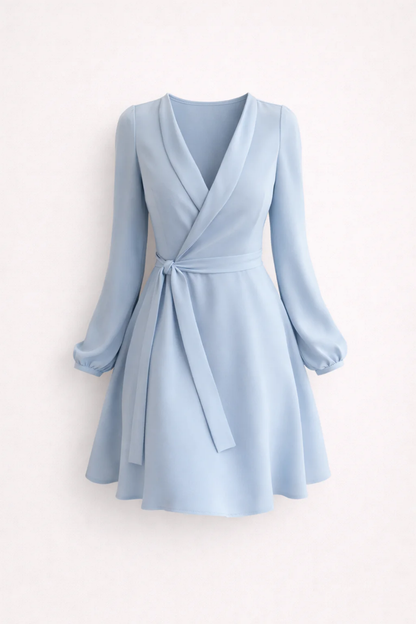 Wrap Mini Dress Women – V-Neck Long Sleeve & Tie Waist, Patio Season to Date Night Canada