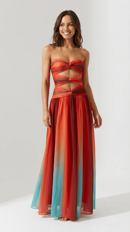 Gradient Maxi Dress Women – Ombre Cut-Out & Figure-Flattering Silhouette, Cocktail Beach Evening