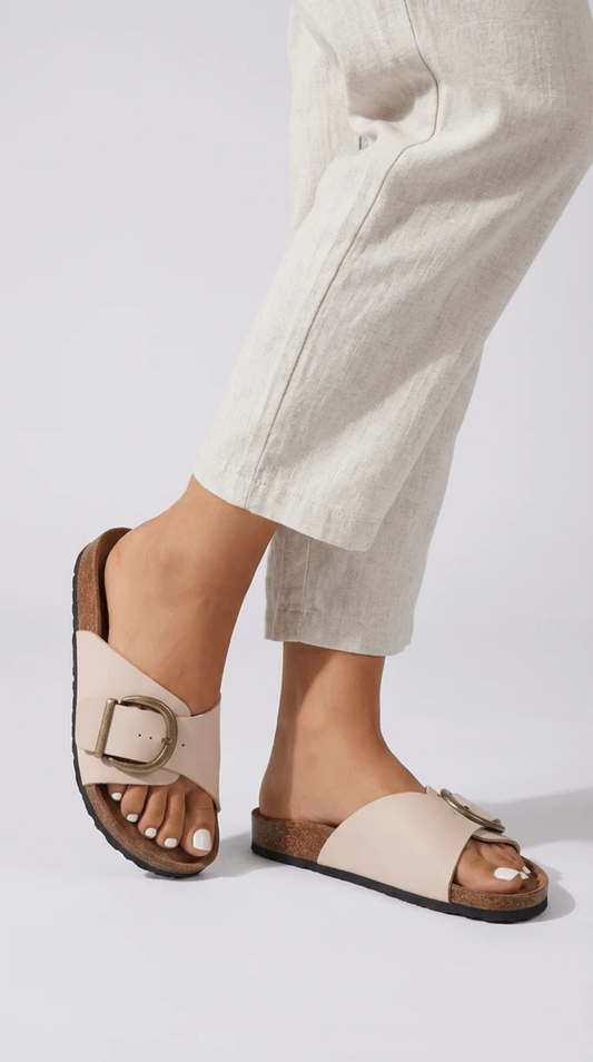 Buckle Slide Sandals Women – Wide Strap & Ergonomic Footbed, Patio Season Everyday Comfort