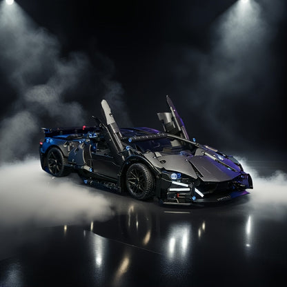 Black supercar building set close-up