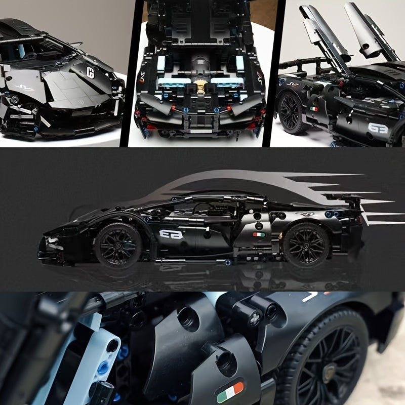 Black supercar building set overview