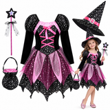 Girls 4-Piece Witch Costume Set - Dress, Hat, Wand & Bag thumbnail 4