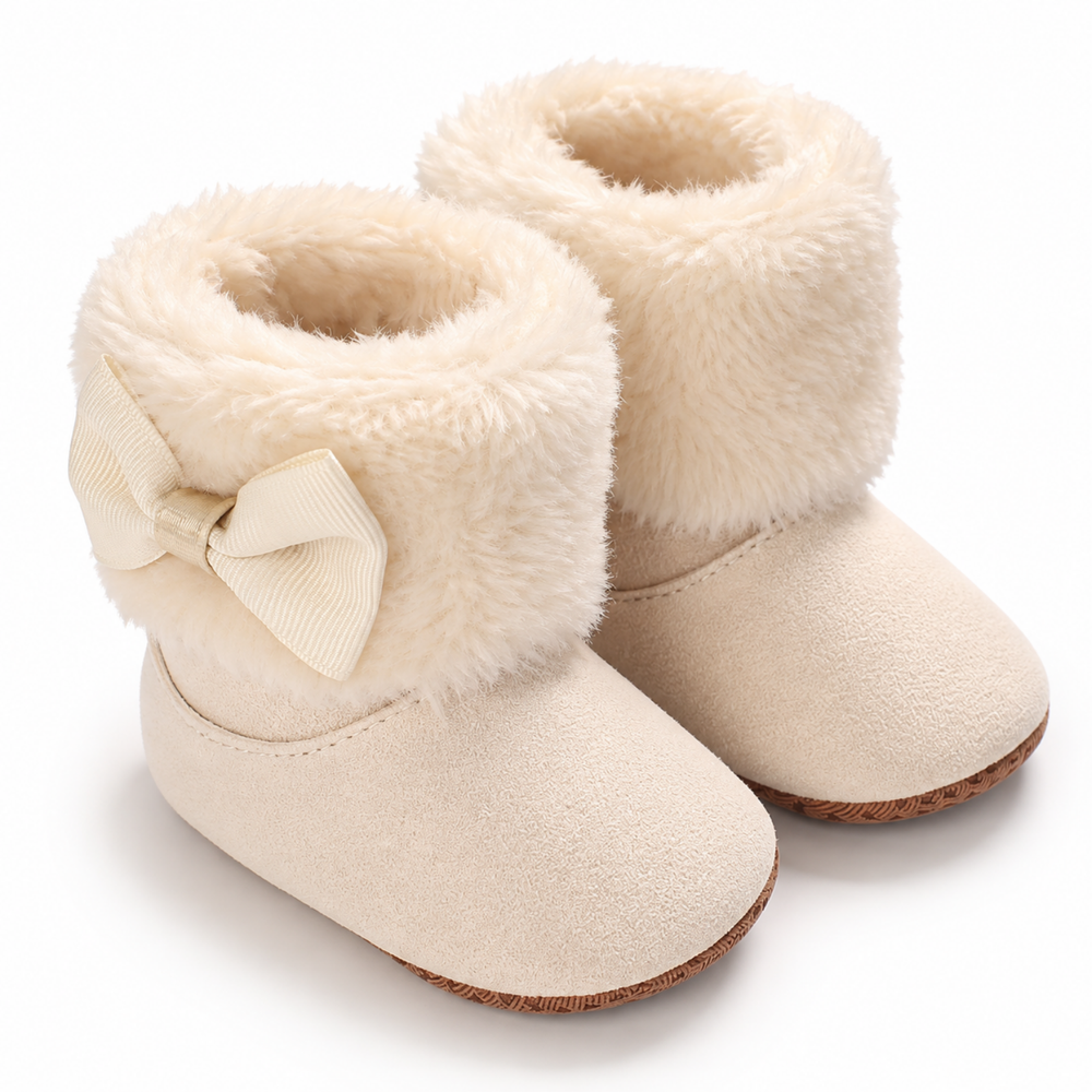 Baby Fleece Bow Boots, Soft Warm Winter Crib Shoes