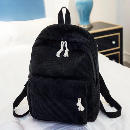 Black corduroy backpack front view