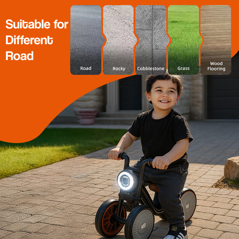 Kids balance bike foam tyres close-up