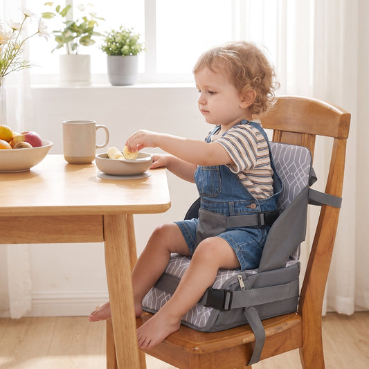 Foldable baby booster seat — Grey Geometric print