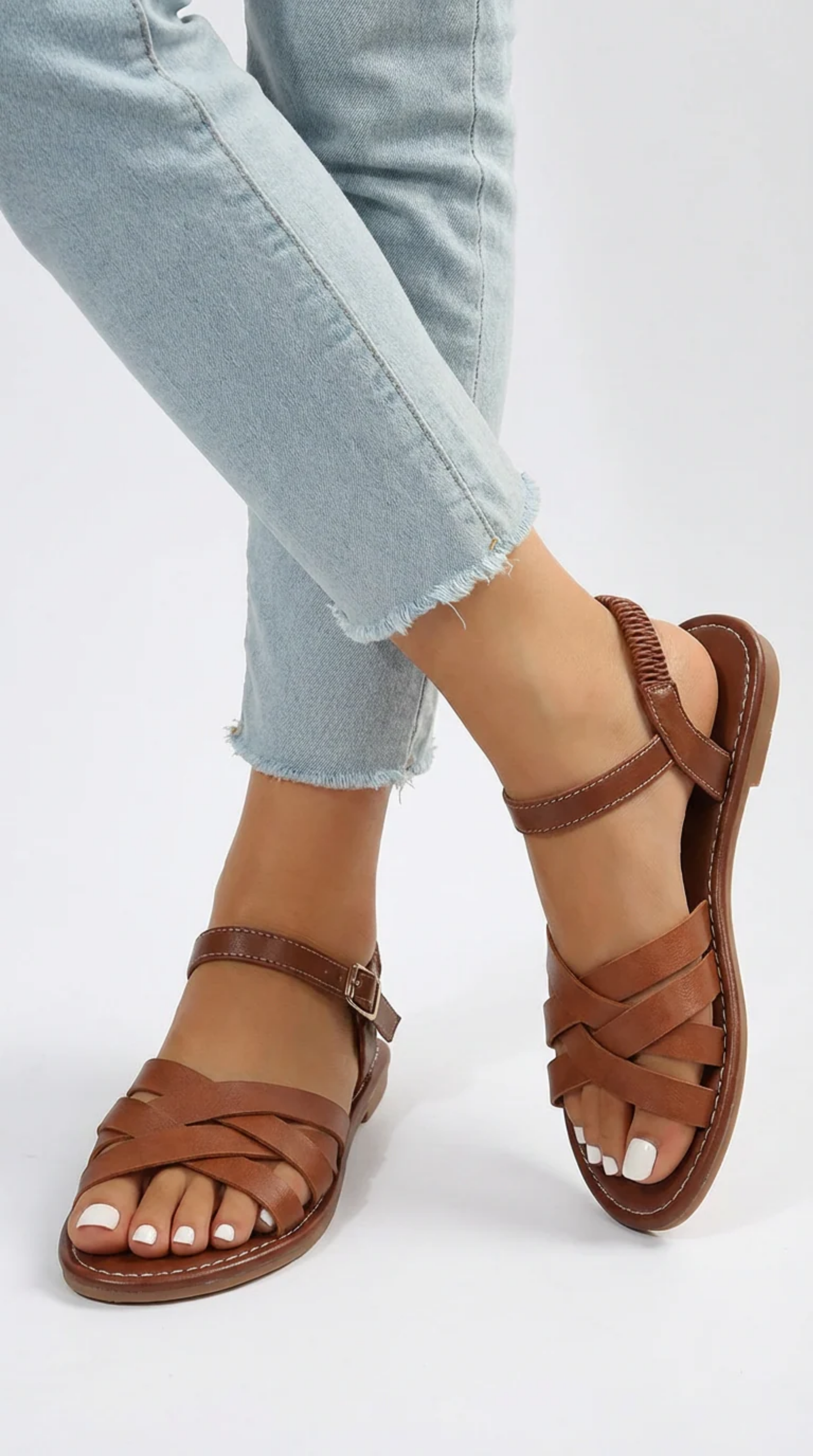 Cross-Strap Sandals Women – Adjustable Ankle Strap & Open Toe, Patio Season Summer Comfort Canada