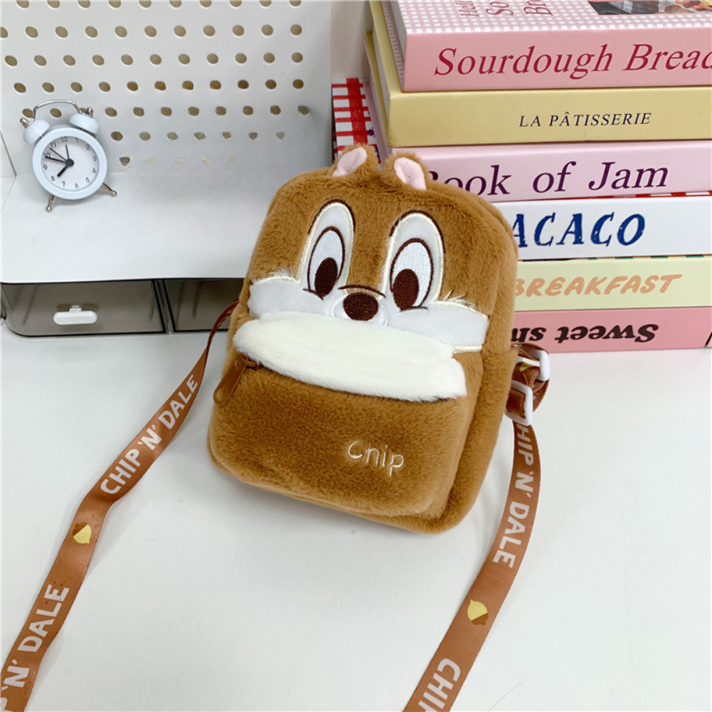 Brown plush cartoon crossbody bag