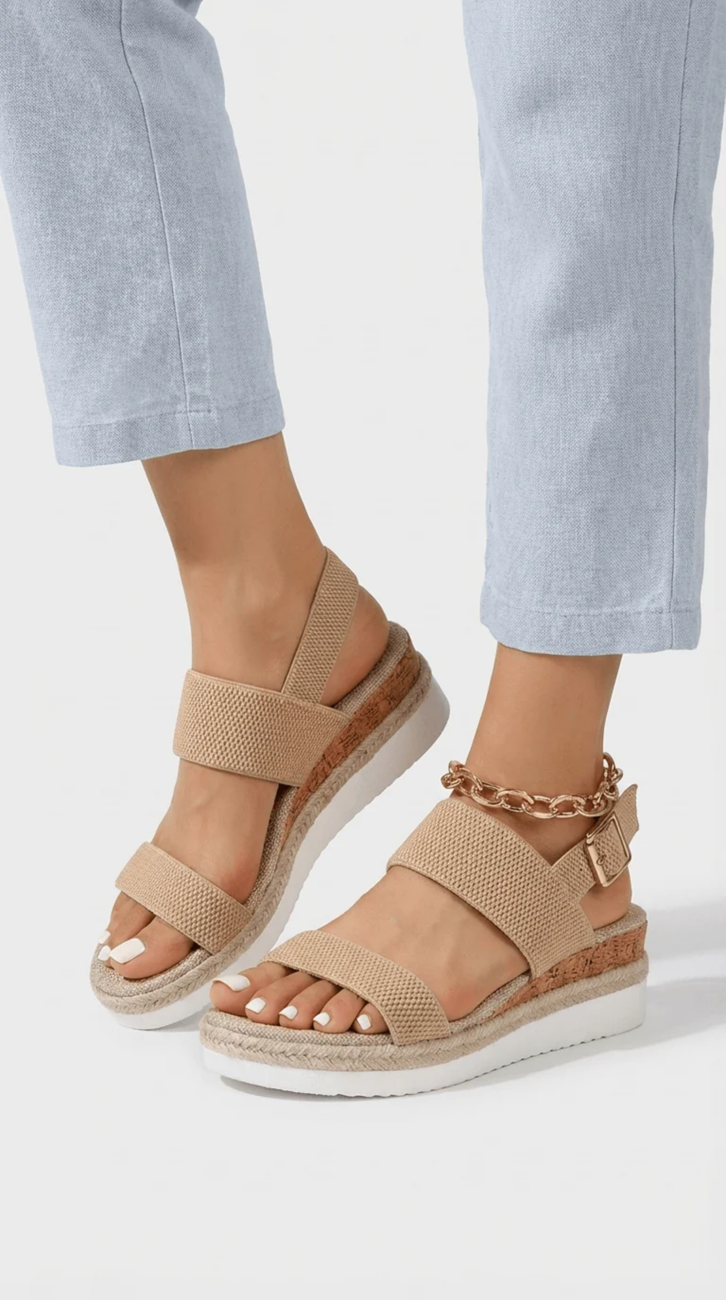 Platform Elastic Strap Sandals Women – Stretch Fit & Chunky Sole, Patio Season All-Day Comfort