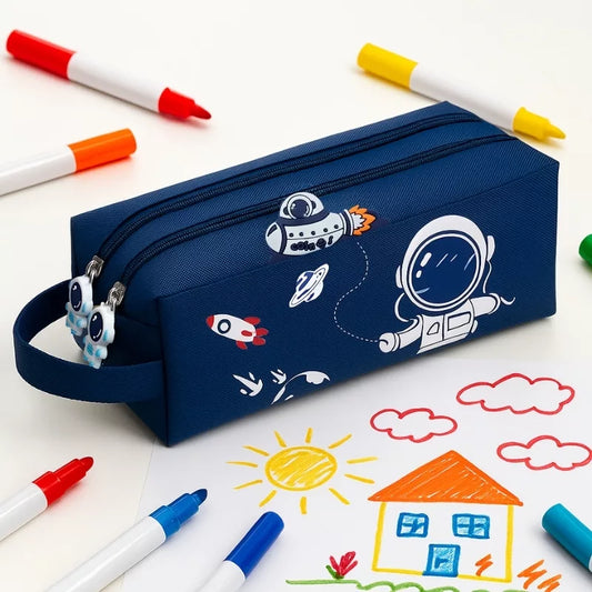 Kids astronaut school pencil case front view
