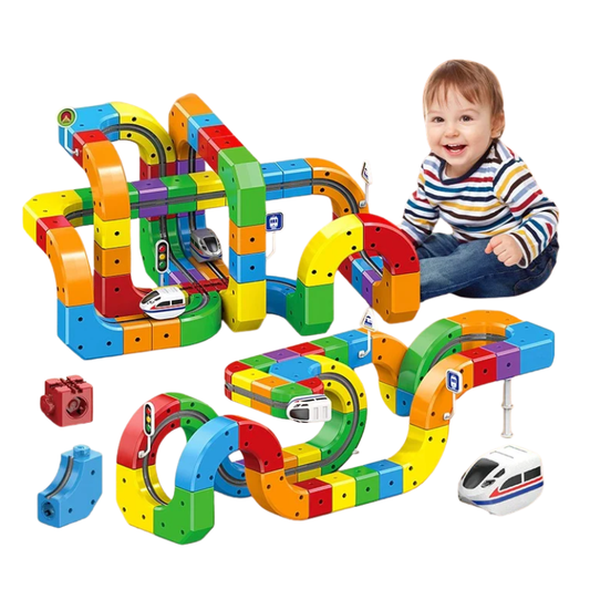 Kids magnetic rail train set — colorful track pieces