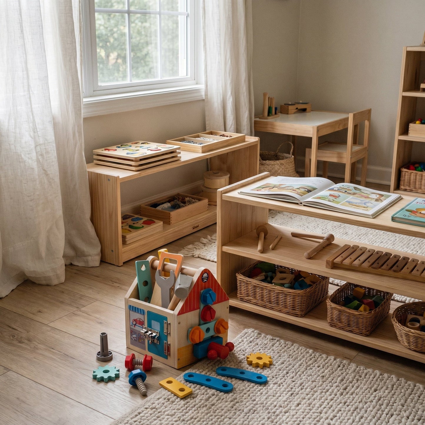 Montessori wooden tool house toy