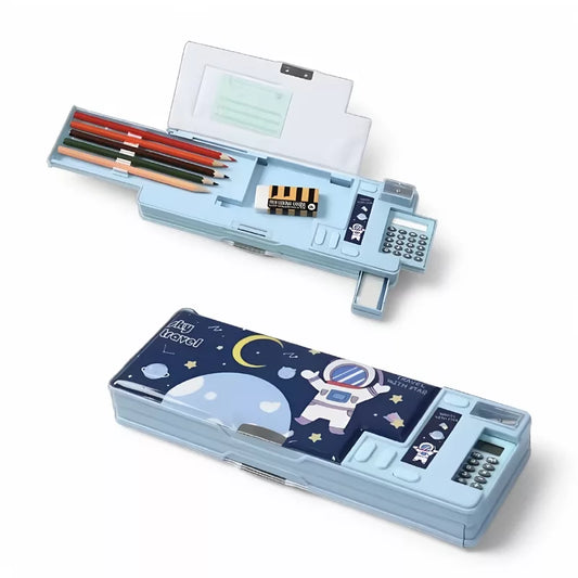 Double layer pencil case with calculator