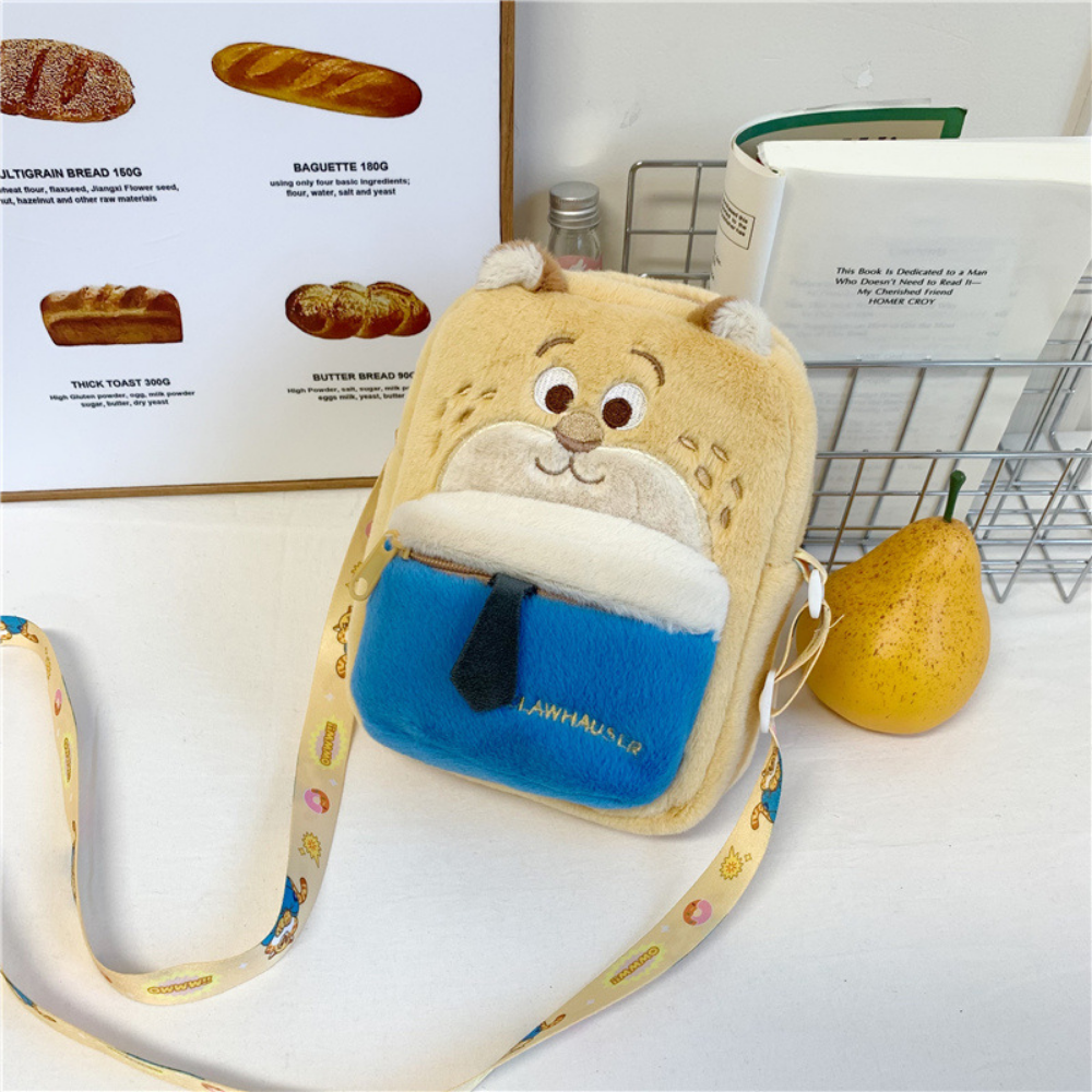Yellow and blue plush cartoon crossbody bag