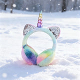 Unicorn Plush Winter Earmuffs, Tie-Dye Sequin Ear Warmers for Kids thumbnail 3