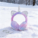 Unicorn Plush Winter Earmuffs, Tie-Dye Sequin Ear Warmers for Kids thumbnail 4