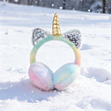Unicorn Plush Winter Earmuffs, Tie-Dye Sequin Ear Warmers for Kids thumbnail 1