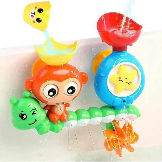 Baby bath toy set with suction cups and water track