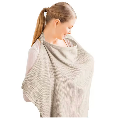 Breathable cotton nursing cover in use
