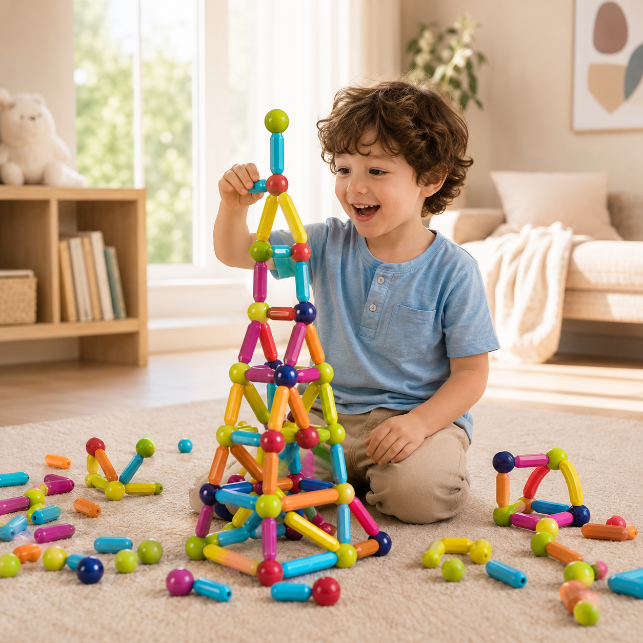 Magnetic construction tiles set for kids