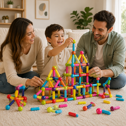 Colourful magnetic construction pieces
