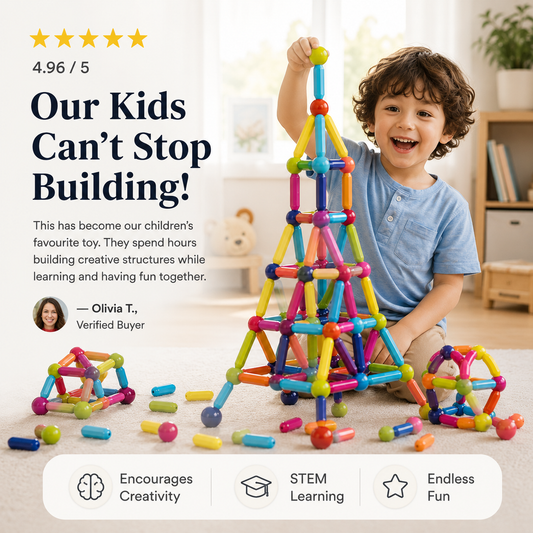 Child building with magnetic tiles
