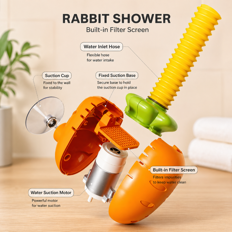 Baby Bunny Bath Shower Toy — Suction Cup Wall Sprinkler