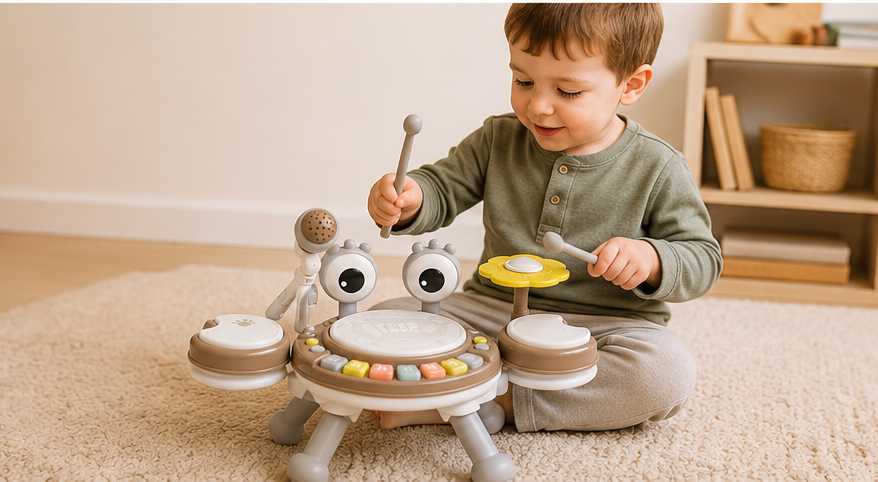 Child playing the 4-in-1 musical toy