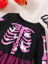 Girls Halloween Skeleton Dress – Pink Tulle Party Costume thumbnail 3