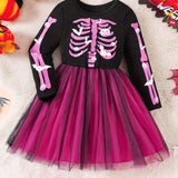 Girls Halloween Skeleton Dress – Pink Tulle Party Costume thumbnail 6