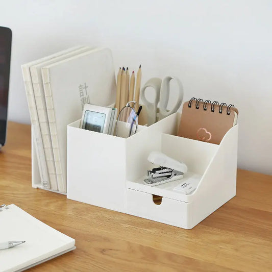 Desk pen holder with drawer and bookshelf, main view